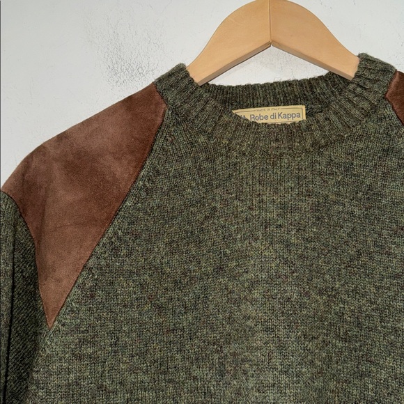 Robe di Kappa Men's Green Sweater with Brown Accents 100% Shetland wool sheep - Picture 2 of 3